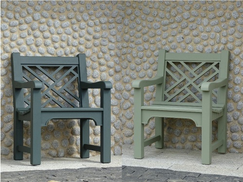 Chinoiserie Armchairs painted Dark Sage and Lichen Green Chinoiserie Armchairs painted Dark Sage and Lichen Green