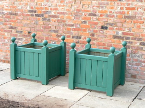 Wooden Planters - Baroque Style with Ball finials, painted Green