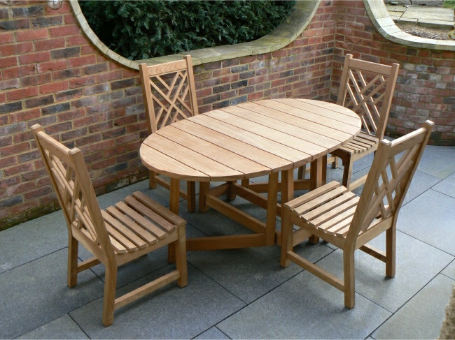 Garden Wooden Table - Oval Table, gateleg style & Chinoiserie Dining Chairs
