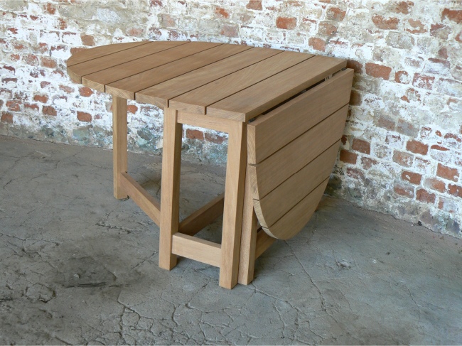 Garden Wooden Table - Oval Table, gateleg style & Slatted Dining Chairs