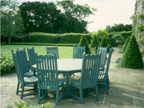 Octagonal Table and Edwardian Chairs, painted Cobalt Blue