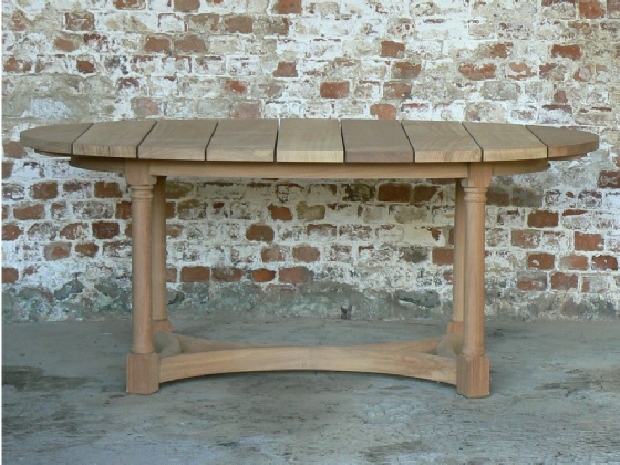 Oval Table with Cross Stretchers and Slatted Table Top