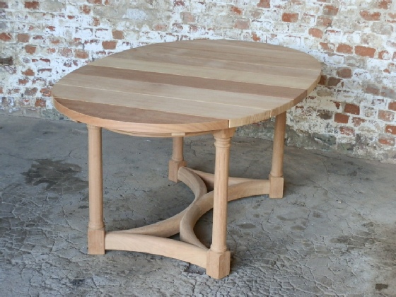 Oval Table with Cross Stretchers and Slatted Table Top