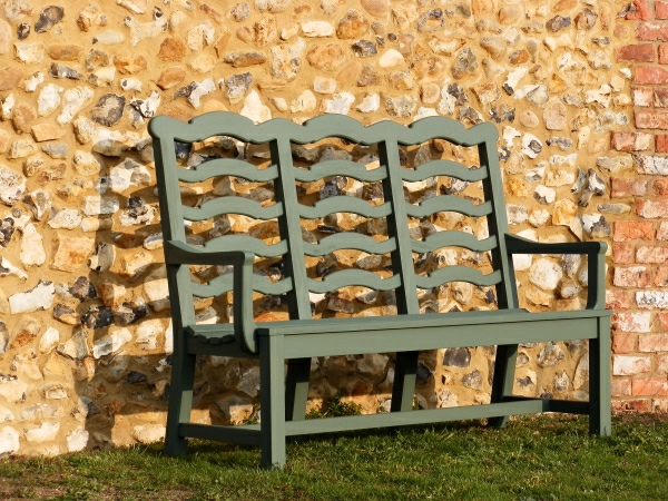 Ladderback Three Seater Seat painted Dark Sage Three Seater Garden Seat - Ladderback Style, painted Dark Sage