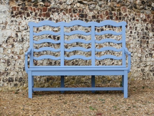 Ladderback Three Seater Seat painted Dolphin Blue Three Seater Garden Seat - Ladderback Style, painted Dolphin Blue