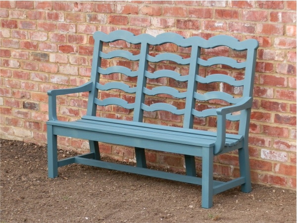 Ladderback Three Seater Seat painted Peacock Blue Three Seater Garden Seat - Ladderback Style, painted Peacock Blue